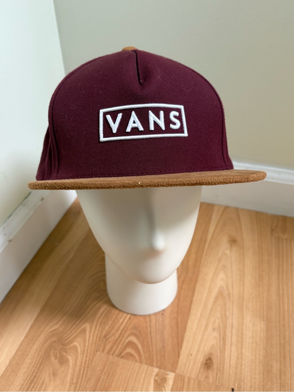 Vans Burgundy Snapback Hat with Tan Suede Brim